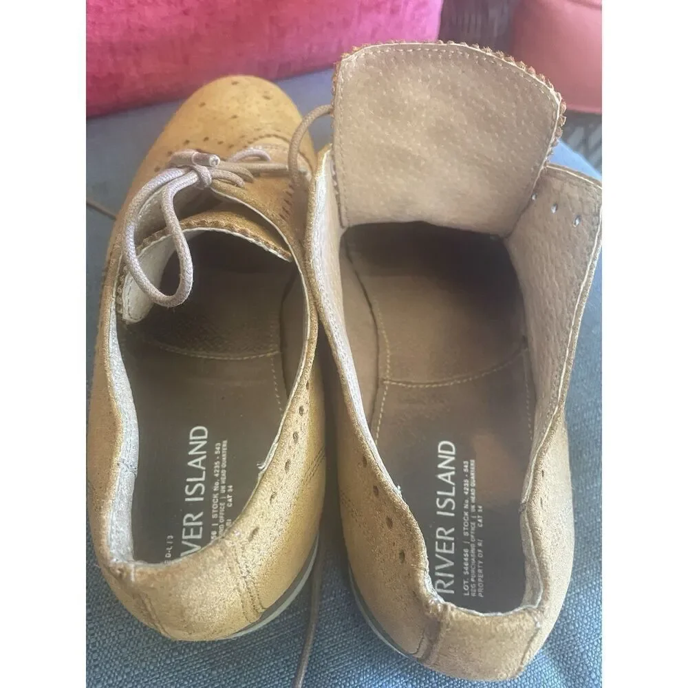 River Island Tan Suede Leather Lined Derby Brogue Shoes Made In India